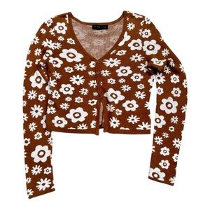 Social Scene Floral Brown and White Women's cropped Sweater sz M, 017